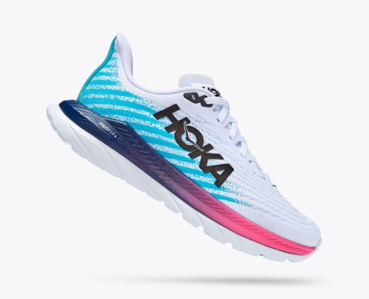 Hoka White/Scuba Blue Mach 5 Womens Road Running Shoes 1127894-WSBB