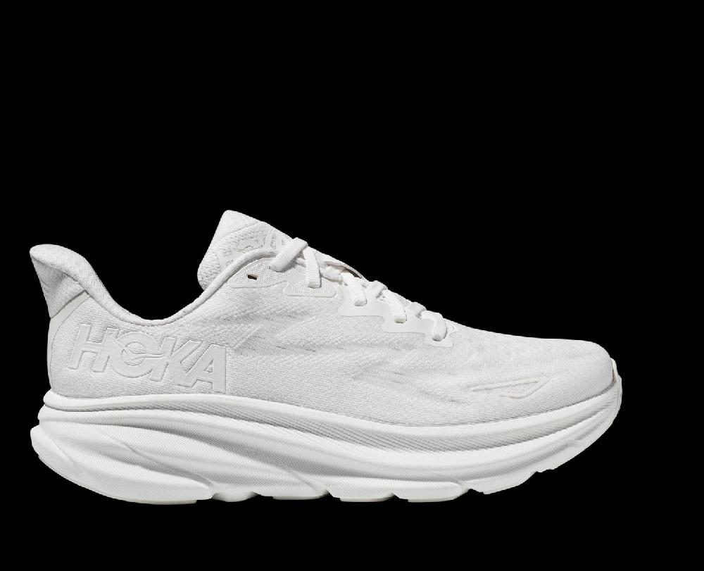 Hoka White/White Clifton 9 Women's Wide Width Running Shoes 1132211-WWH