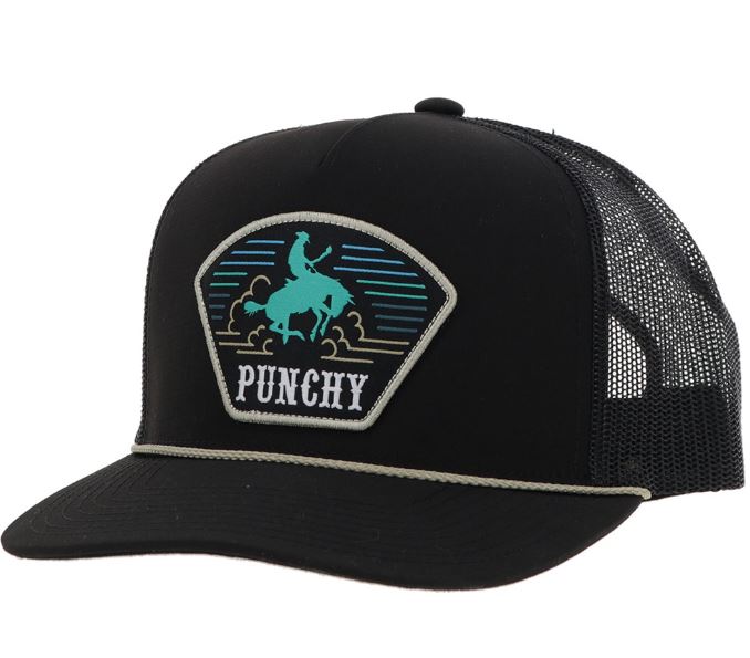 Hooey Black 5-Panel Trucker Hat with Turquoise/Yellow Patch - Youth 5032T-BK-Y