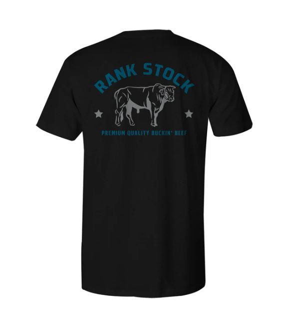 Hooey Black Charbray Rank Stock Men's Crew Neck Short Sleeve T-Shirt with Gray/Blue Logo on Back HT1684BK