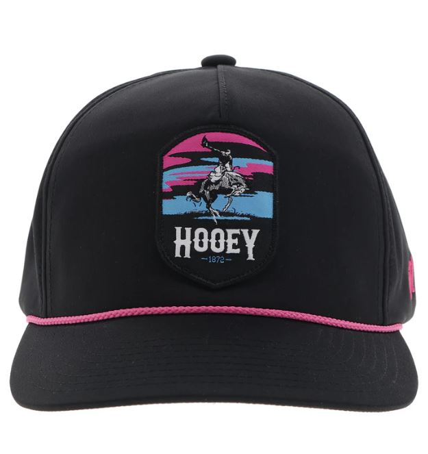 Hooey Black Cheyenne Snapback Hat With Pink/Blue/Black Patch 2544T-BK