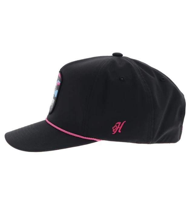 Hooey Black Cheyenne Snapback Hat With Pink/Blue/Black Patch 2544T-BK