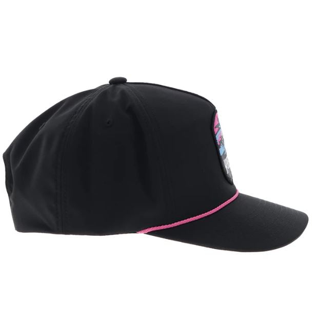 Hooey Black Cheyenne Snapback Hat With Pink/Blue/Black Patch 2544T-BK