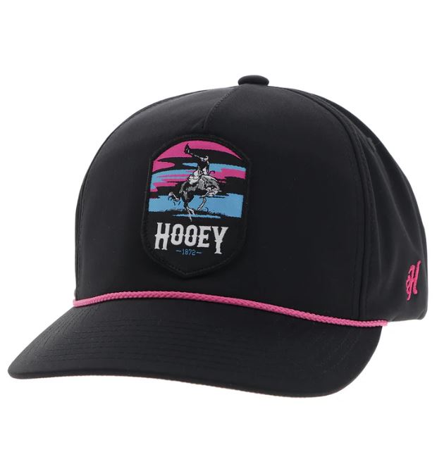 Hooey Black Cheyenne Snapback Hat with Pink/Blue/Black Patch 2544T-BK