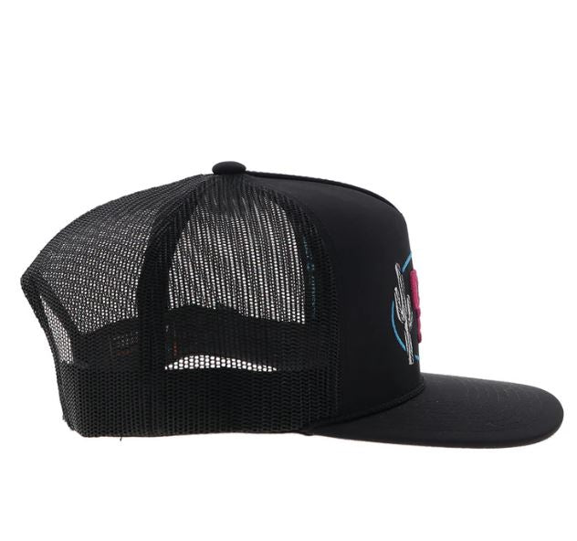 Hooey Black CR113 Cactus Ropes Snapback Hat With Pink And Blue Stitching CR113