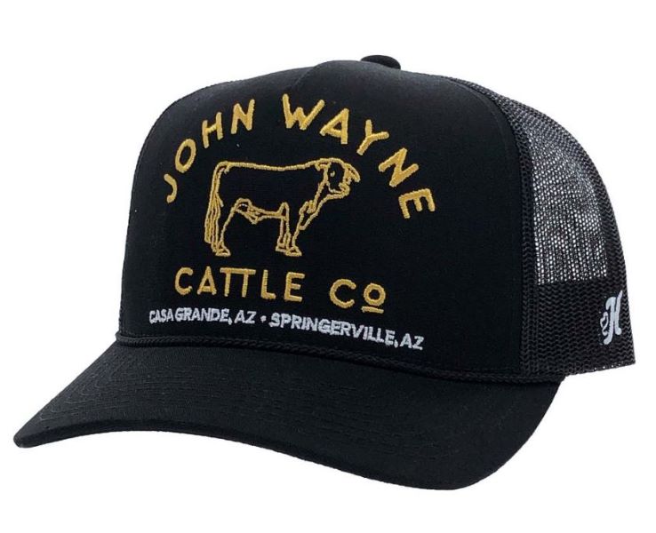 Hooey Black John Wayne Cattle Co. 5-Panel Trucker with Gold Stitched Logo 2266T-BK