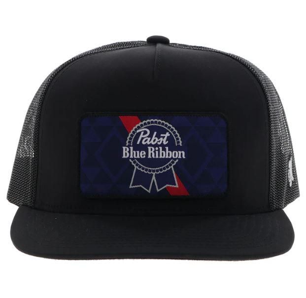 Hooey Black 'Pabst Blue Ribbon' Snapback Hat With Black Blue And Red Rectangle Patch 2575T-BK