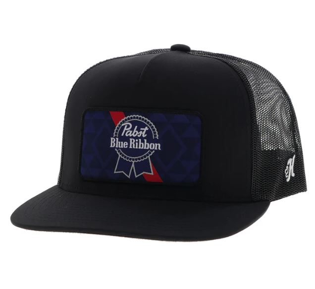 Hooey Black 'Pabst Blue Ribbon' Snapback Hat with Black Blue and Red Rectangle Patch 2575T-BK