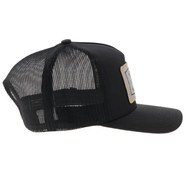 Hooey Black 'Rank Stock' Snapback Hat With Yellow/White/Black Rectangle Patch 2561T-BK