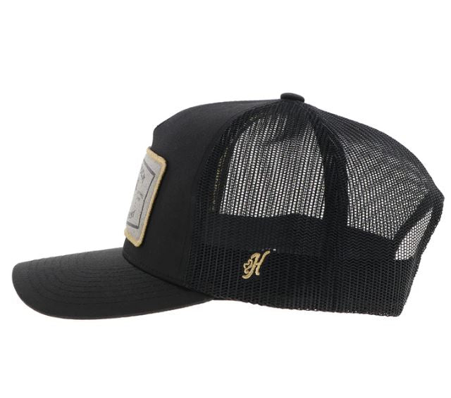 Hooey Black 'Rank Stock' Snapback Hat With Yellow/White/Black Rectangle Patch 2561T-BK