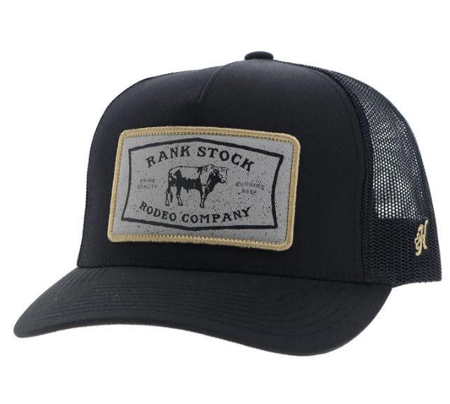Hooey Black 'Rank Stock' Snapback Hat with Yellow/White/Black Rectangle Patch 2561T-BK