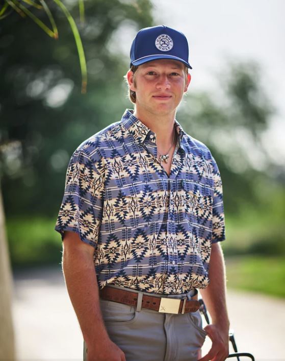 Hooey Blue With Aztec Print Sol Collared Short Sleeve Men's Pearl Snap Shirt HT1861AZST