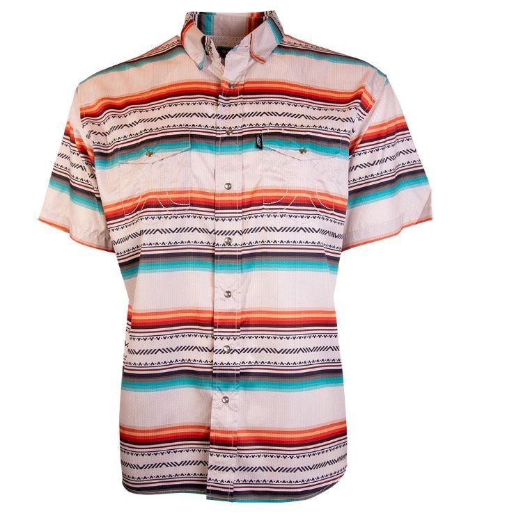 HOOEY Cream/Serape Sol Collared Short Sleeve Pearl Snap Shirt (Athletic Fit) HT1761CRSP