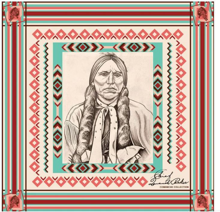 Hooey Cream/Turquoise/Pink/Maroon 'Quanah' Satin Wild Rag 22-QUANAH-1