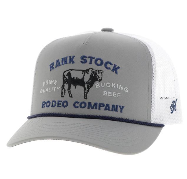 Hooey Grey/White 'Rank Stock' Snapback Hat with Blue and Black Stitching 2562T-GYWH