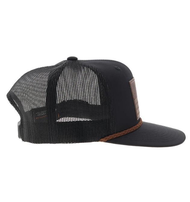 Hooey Liberty Roper Black Snapback Hat With Leather Flag Patch 2510T-BK