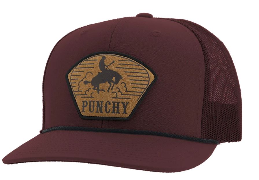 Hooey Maroon Cavvy Punchy Leather Patch Ball Cap 5032T