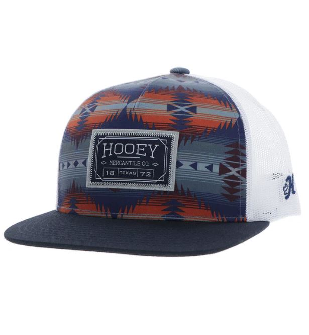 Hooey Navy/Grey/Orange Doc Hat with Rectangle Patch and Snapback 2502T-NVWH