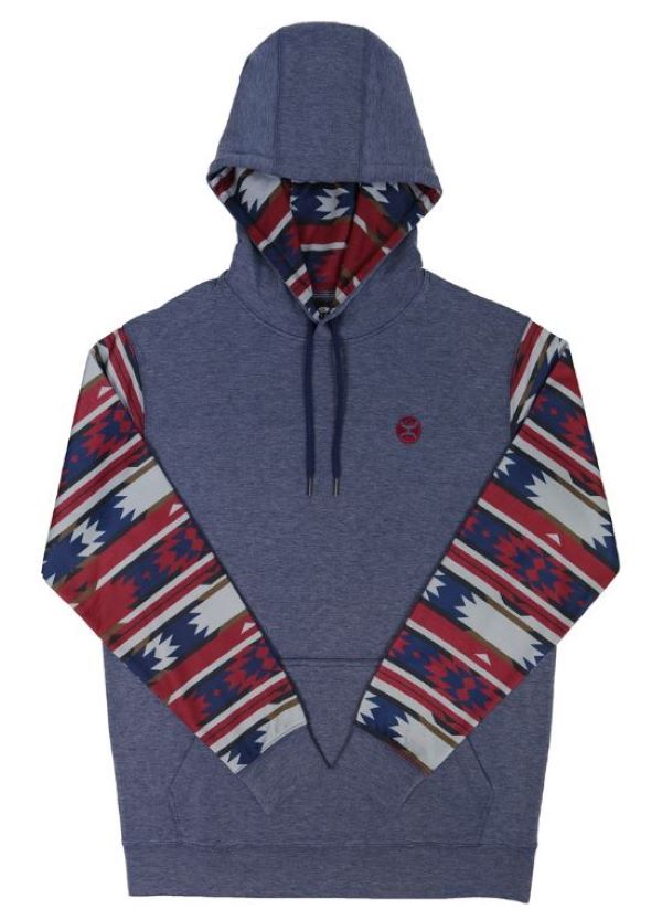Hooey Navy Parker Aztec Printed Sleeves Mens Hoody HH1176NVAZ