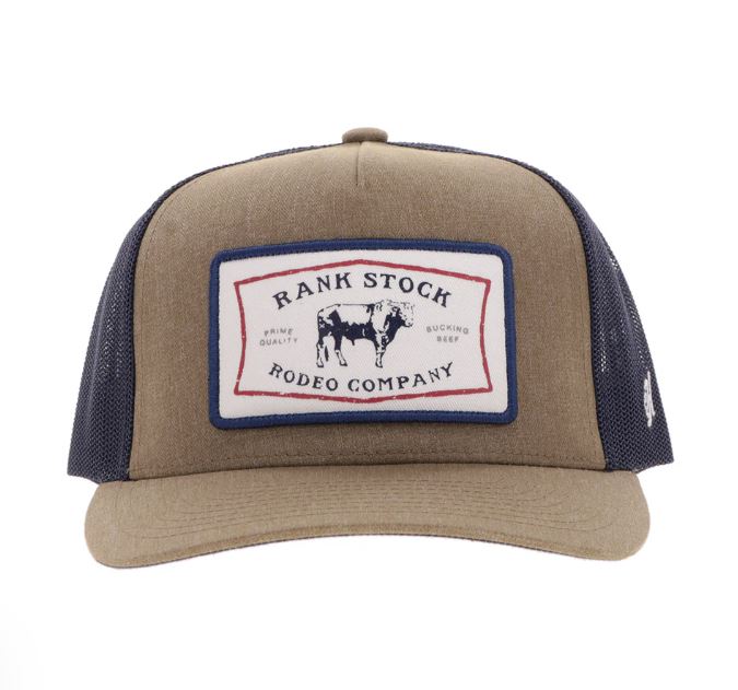 Hooey Tan/Navy Rank Stock Cap with White and Navy Rectangle Patch 2561T-TNNV