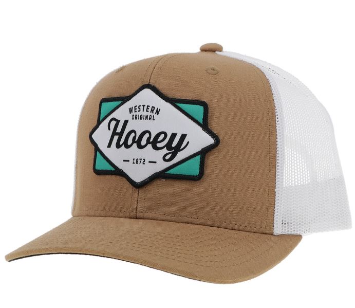 Hooey Tan/White Diamond 6-Panel Trucker with Teal/White/Black Patch 2422T-TNWH