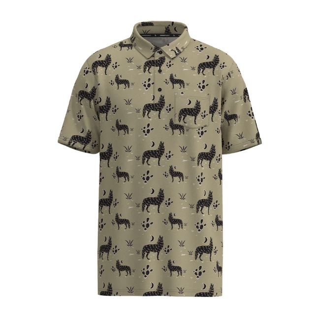 Hooey Taupe with Habitat Howl Pattern 'Hot Shot' Men's Polo Shirt HP032TNPR