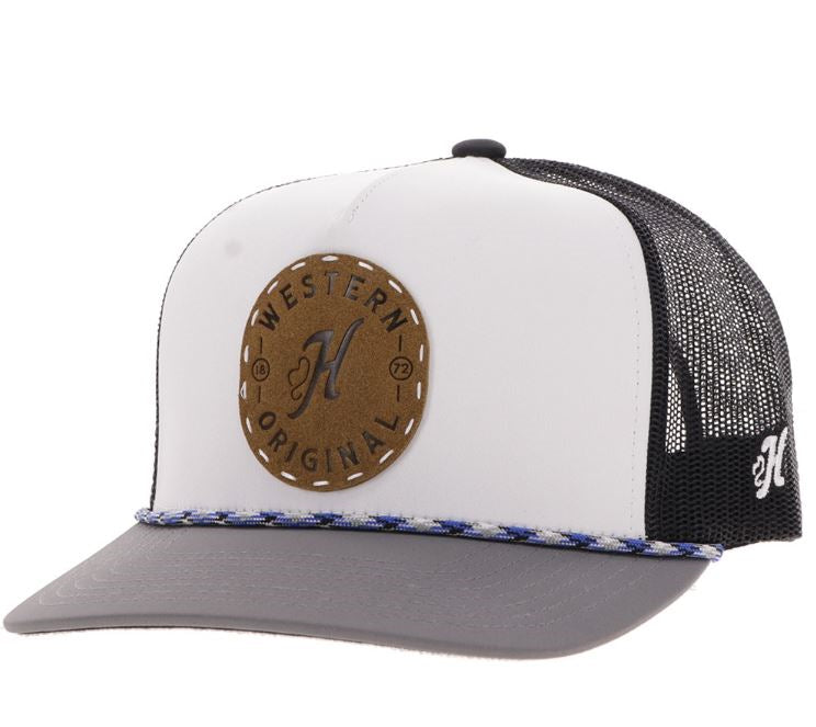 Hooey White/Charcoal Spur Cap with Leather Patch 2514T-WHCH