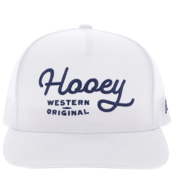 Hooey White OG Snapback Hat With White And Blue Stitching 2560T-WH