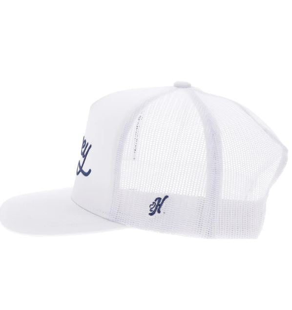 Hooey White OG Snapback Hat With White And Blue Stitching 2560T-WH