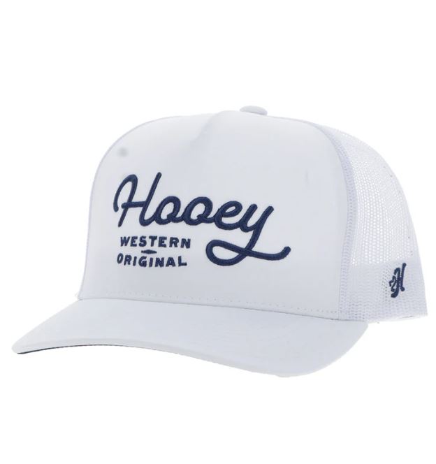 Hooey White OG Snapback Hat with White and Blue Stitching 2560T-WH