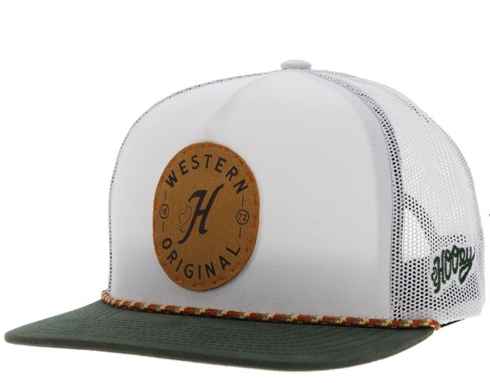 Hooey White Spur 5-Panel Trucker with Leather Circle Patch 2414T-WH