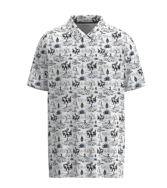 Hooey White with Comanche/Puuku Print 'The Weekender' Men's Polo Shirt HP034WHPR