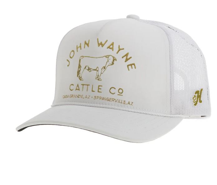 Hooey White with Gold Embroidery John Wayne Cattle Co. Trucker Hat 2466T-WH