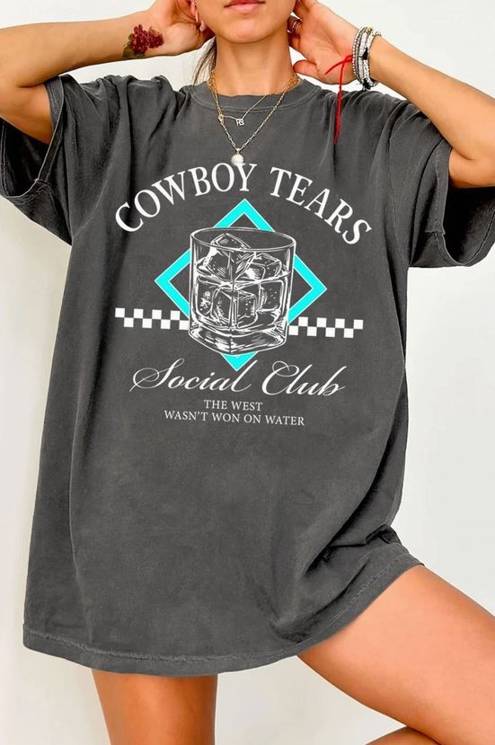 HRT&LUV Mineral Charcoal Cowboy Tears Oversized Women's Graphic Tee HL7912BX