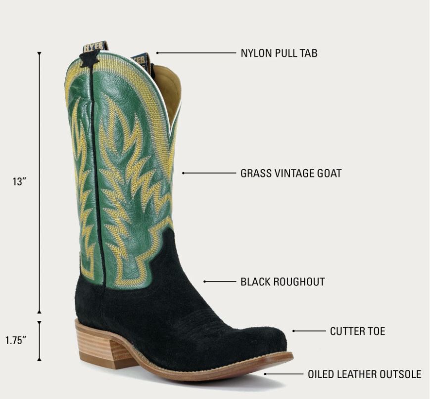 Hyer Black/Grass Culver Men's 13 Inch Cutter Toe Roughout Western Boots HM12008