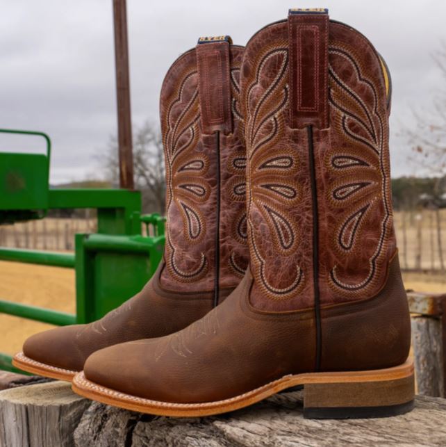 Hyer Brown Cowhide/Pink Goat Lola Women's Broad Square Toe Boots HW41020