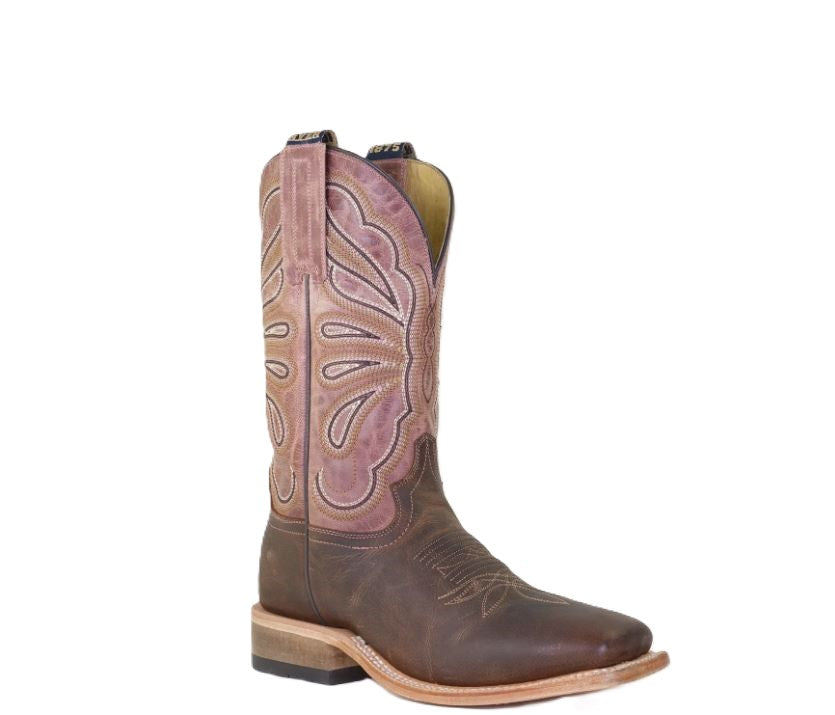 Hyer Brown Cowhide/Pink Goat Lola Women's Broad Square Toe Boots HW41020