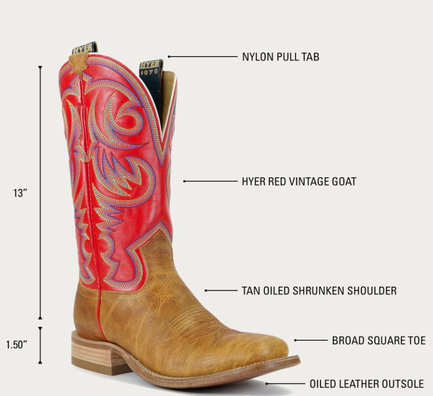 Hyer Tan/Red Sawyer Men's Broad Square Western Boots HM11007