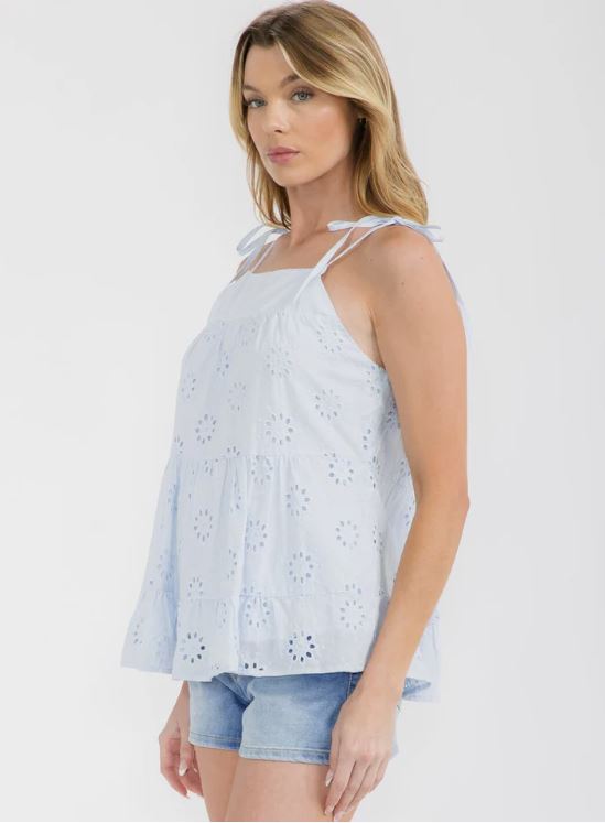 IceBlue Eyelet Detailed Women's Sleeveless Tiered Eyelet Detailed Tank Top T51539W-ICEBLUE