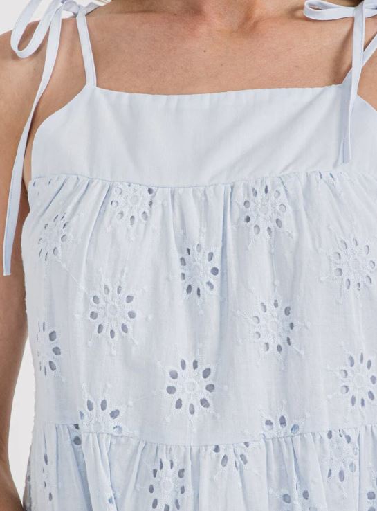 IceBlue Eyelet Detailed Women's Sleeveless Tiered Eyelet Detailed Tank Top T51539W-ICEBLUE