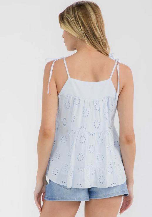IceBlue Eyelet Detailed Women's Sleeveless Tiered Eyelet Detailed Tank Top T51539W-ICEBLUE