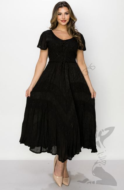 India Casual Designs Black Just Cruising Women's Cap Sleeve Dress with Embroidery 4171-CS-BLACK