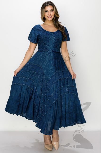 India Casual Designs Denim Just Cruising Women's Cap Sleeve Dress with Embroidery 4171-CS-DENIM