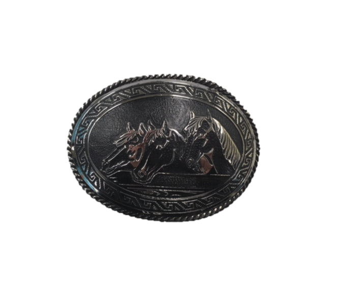 Iron Horse Oval Three Horse Head Buckle 1158