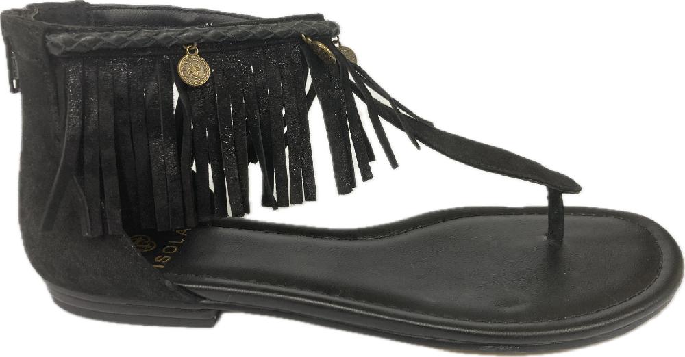 Isola by Sofft Black Suede with Suede Fringe Mardi Women's Thong Flat Sandals 6504021
