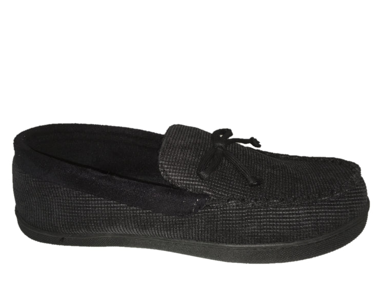 Isotoner Black Loafer Style Mens Slippers with Decorative Bow A9299BLK