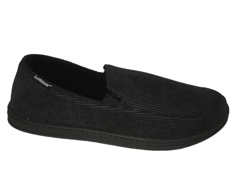 Isotoner Black Plain Loafer Style Mens Slippers 9K298BLK