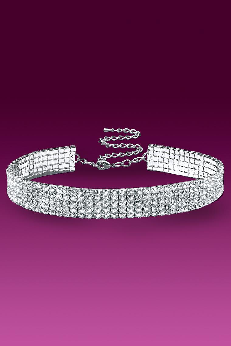 J-163 5 Row Rhinestone Adjustable Stretch Choker