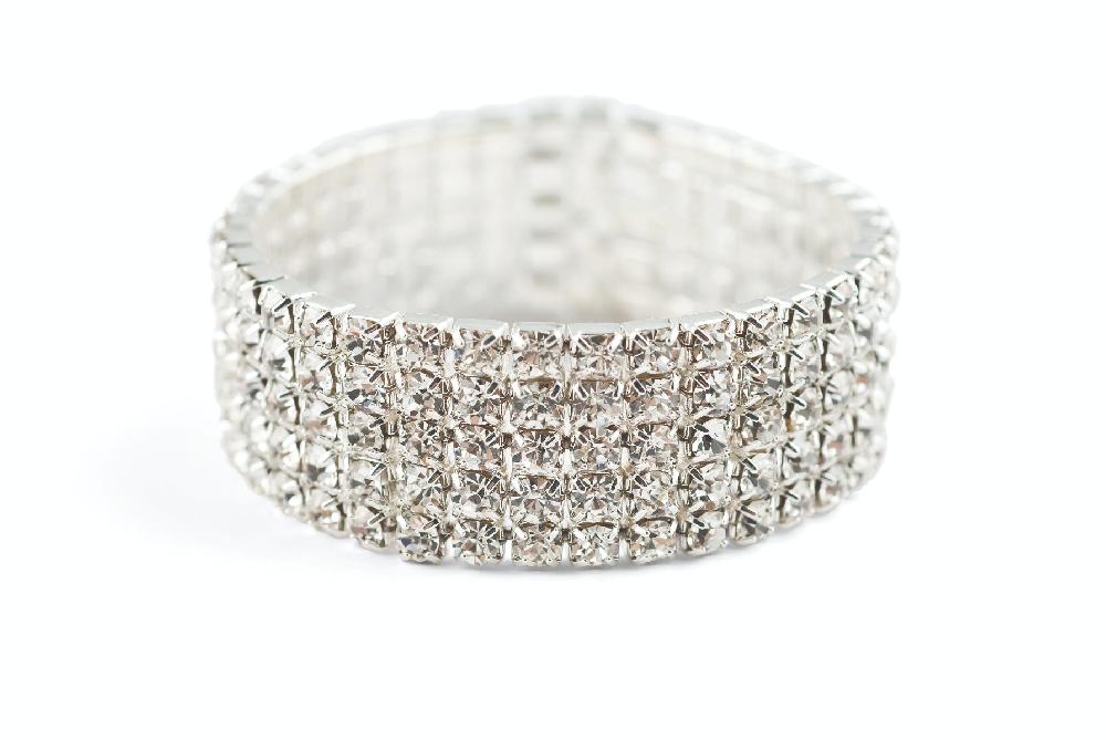 J-164 5 Row Clear Rhinestone Stretch Bracelet