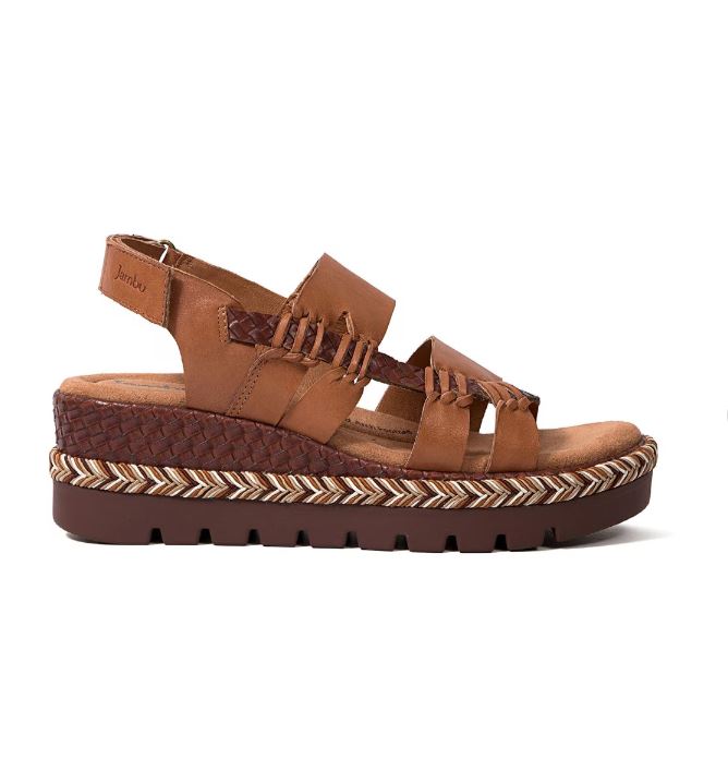 Jambu Walnut Delight Leather Woven Strap Platform Women's Wedge Sandals J4DEL30